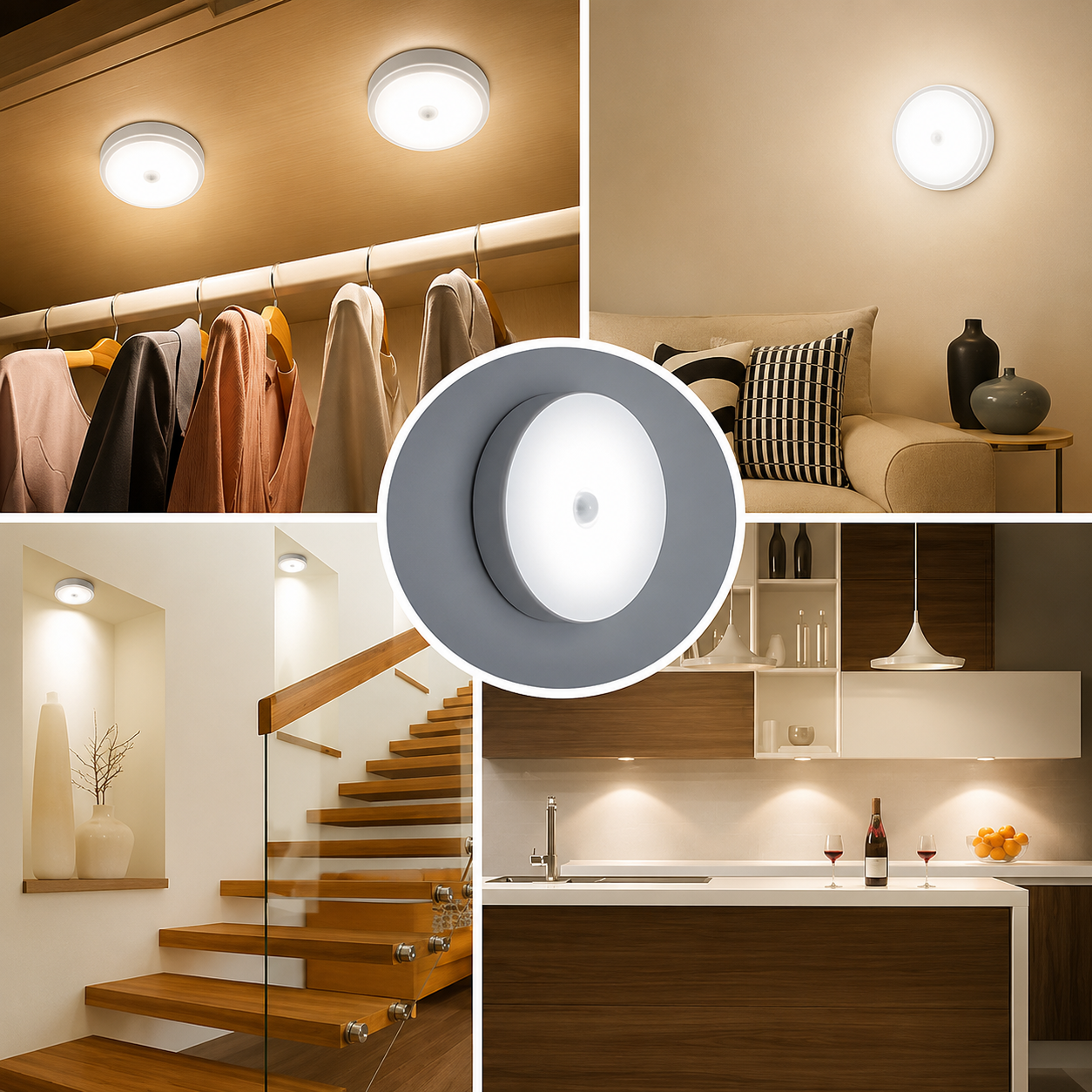 Wireless Motion Sensor LED Night Light for Home with USB Charging (Pack of 2)
