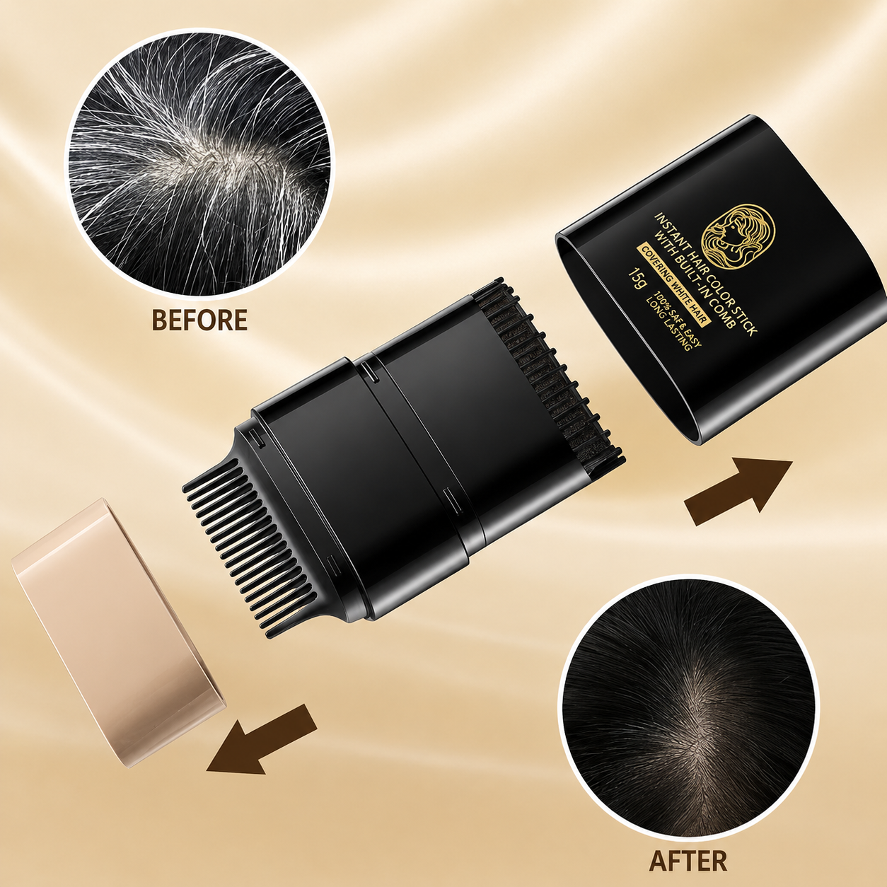 2-in-1 Instant Touch-Up Hair Dye Stick with Built-in Comb