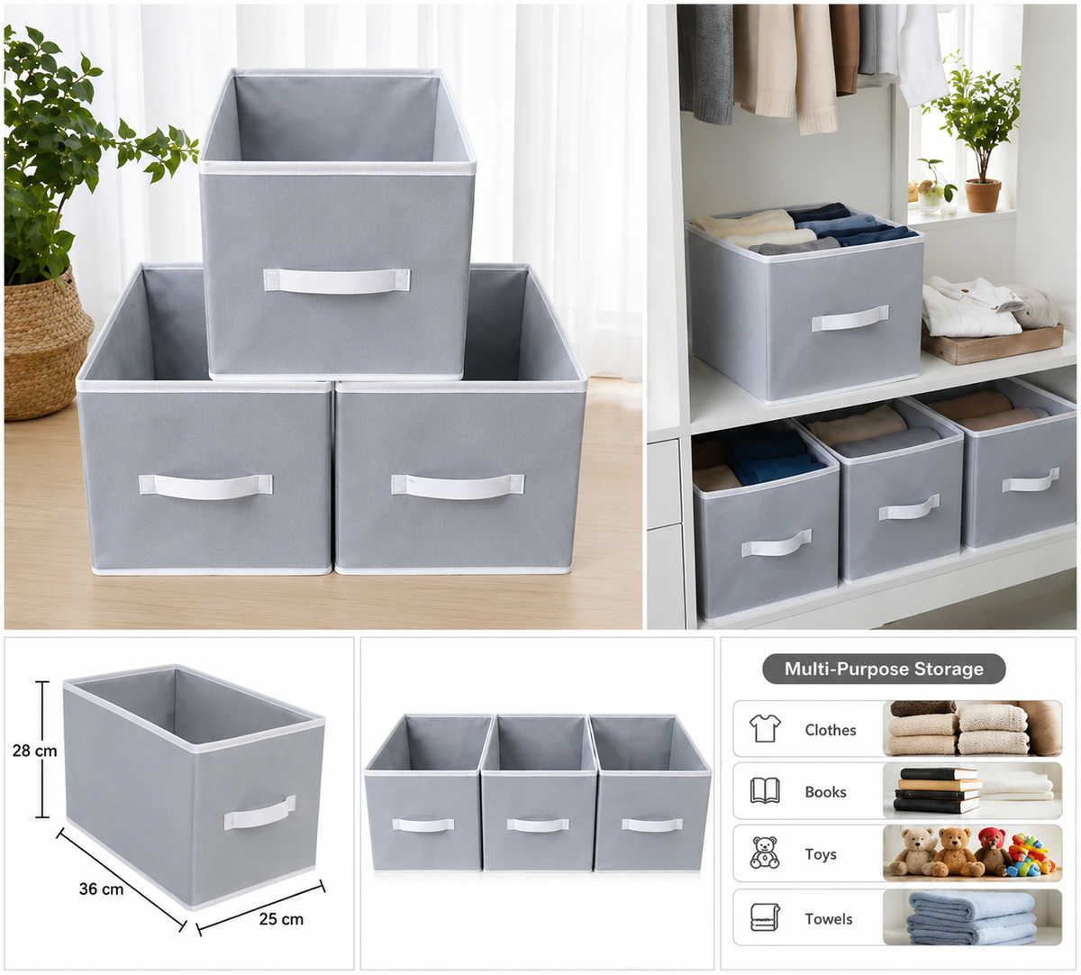 Premium Foldable Storage basket (Pack of 3)