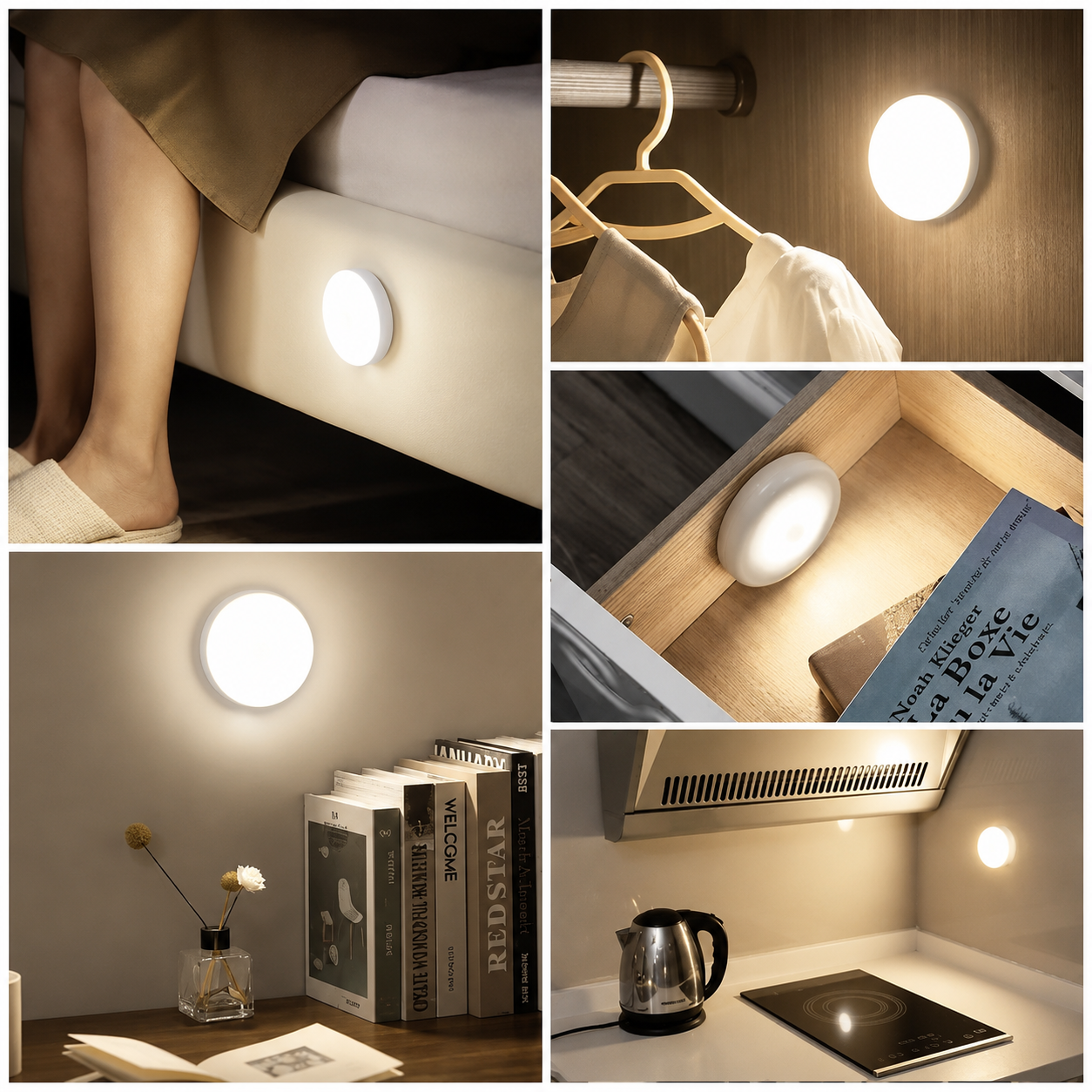 Wireless Motion Sensor LED Night Light for Home with USB Charging (Pack of 2)